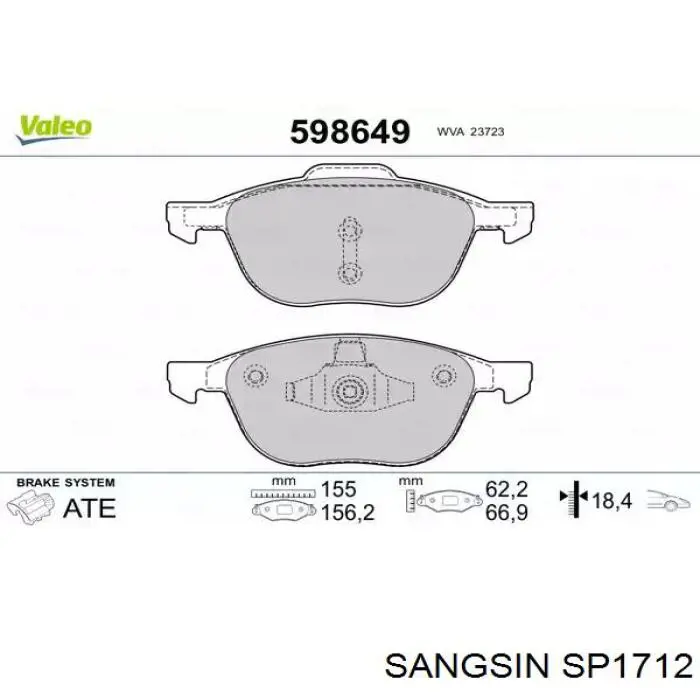 Передні тормозні колодки SP1712 Sangsin