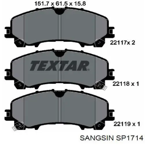 Колодки гальмівні передні, дискові SP1714 Sangsin