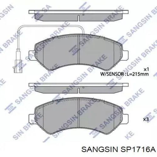 Колодки гальмівні передні, дискові SP1716A Sangsin