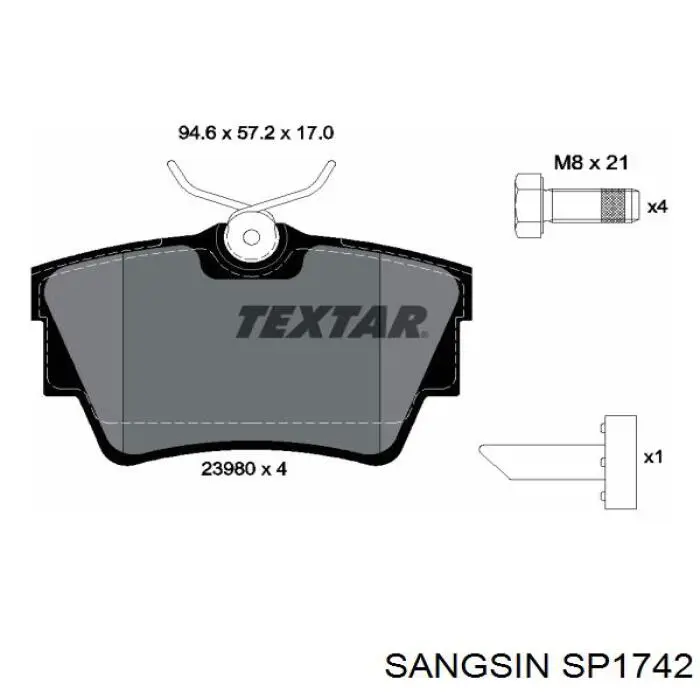 Задні гальмівні колодки SP1742 Sangsin