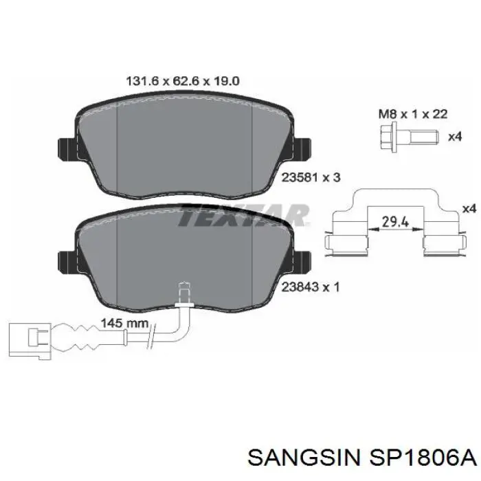 SP1806A Sangsin Передні гальмівні колодки