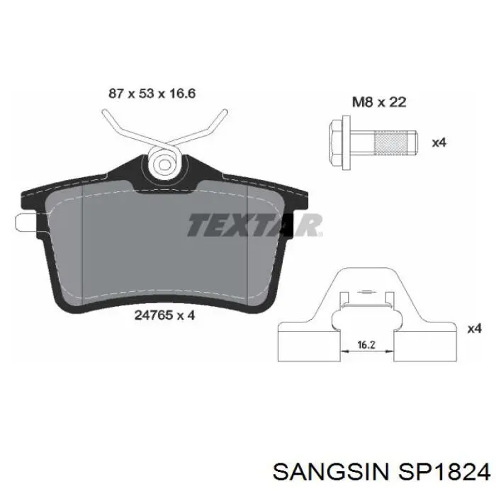 Колодки гальмові задні, дискові SP1824 Sangsin