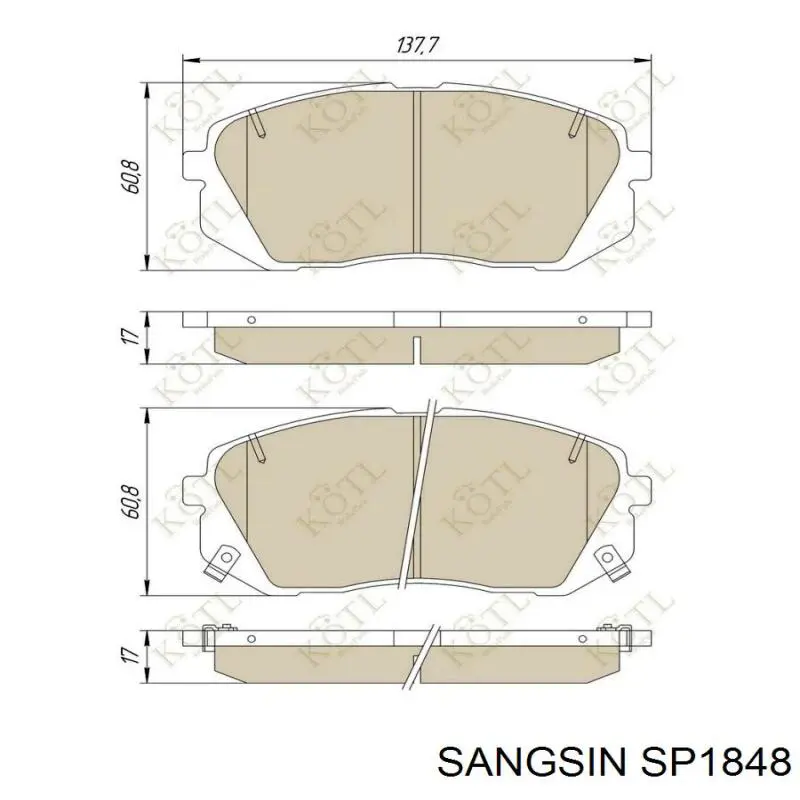 Купити SP1848 Sangsin Колодки гальмівні передні, дискові