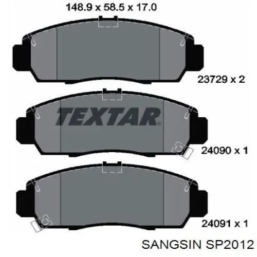 Передні тормозні колодки SP2012 Sangsin