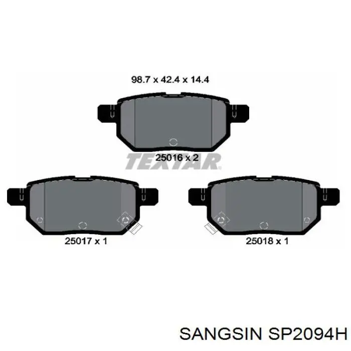 Задні гальмівні колодки SP2094H Sangsin