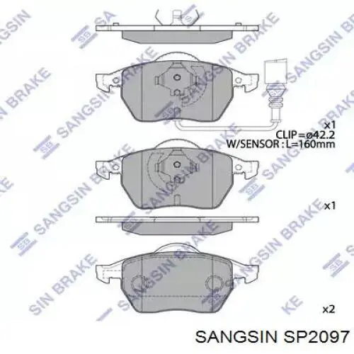 Купити SP2097 Sangsin Колодки гальмівні передні, дискові