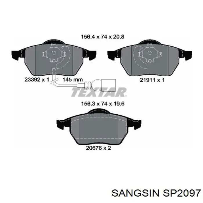 SP2097 Sangsin колодки гальмівні передні, дискові
