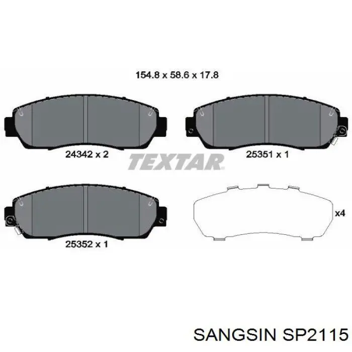 SP2115 Sangsin колодки гальмівні передні, дискові