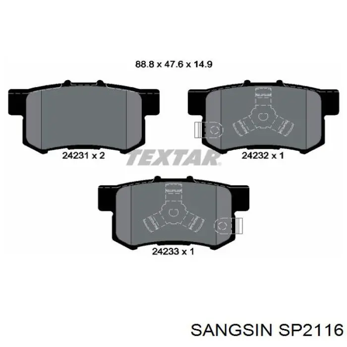 Задні гальмівні колодки SP2116 Sangsin