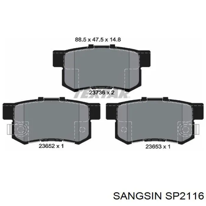 SP2116 Sangsin Колодки гальмівні задні, дискові