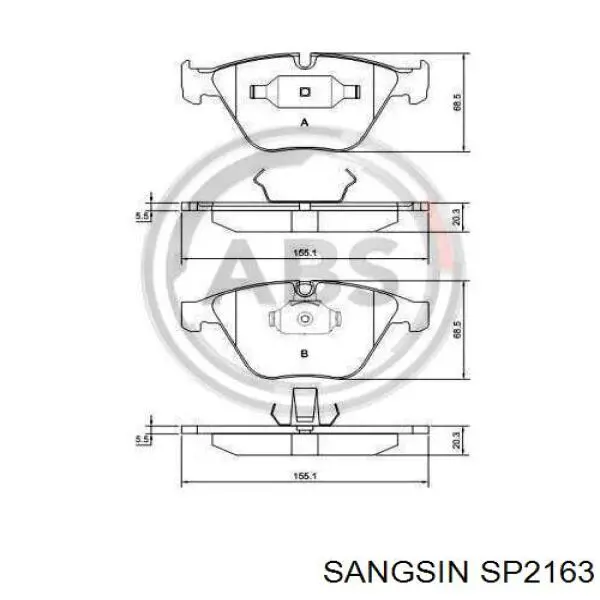 Купити SP2163 Sangsin Колодки гальмівні передні, дискові