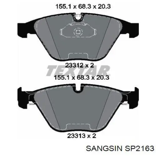 Колодки гальмівні передні, дискові SP2163 Sangsin