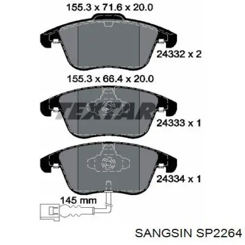 SP2264 Sangsin Передні гальмівні колодки