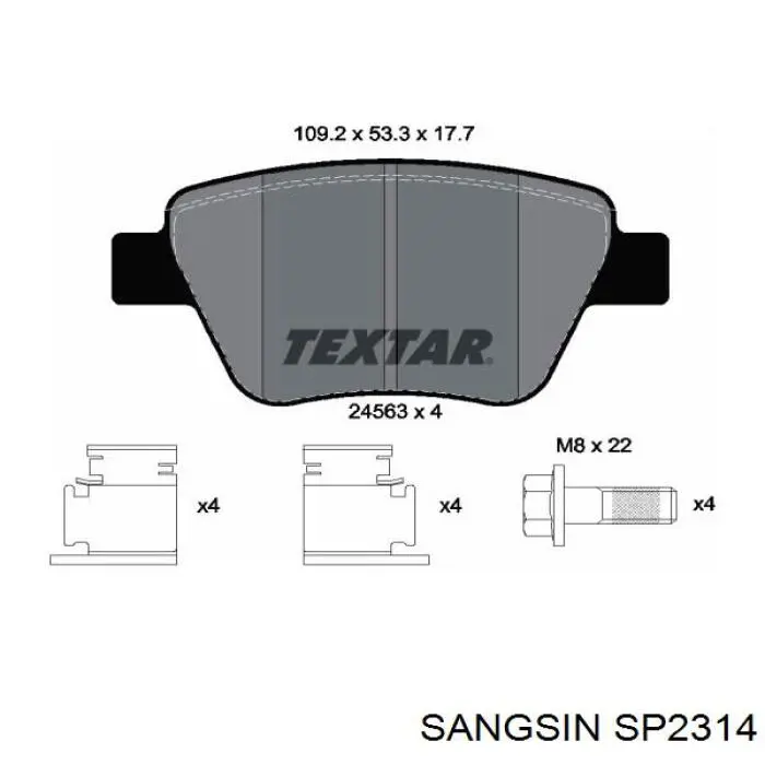 Колодки гальмові задні, дискові SP2314 Sangsin