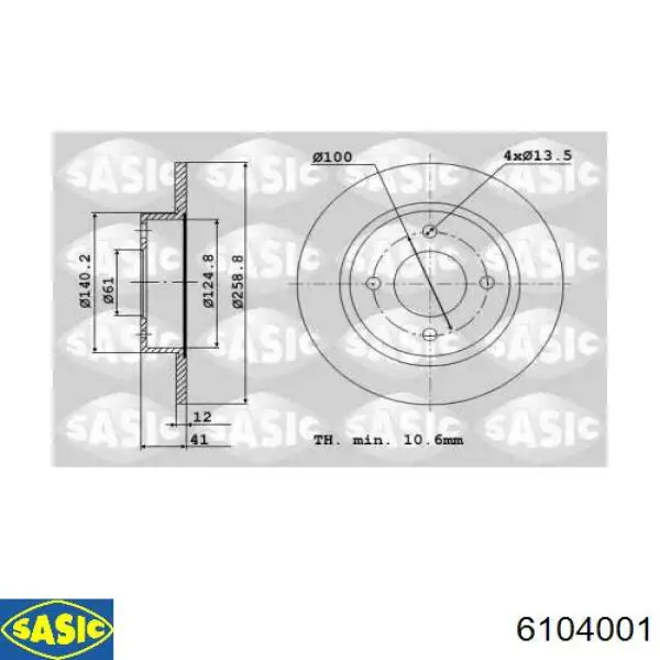 Диск переднього гальма Sasic 6104001 ціна, від 26.52 USD