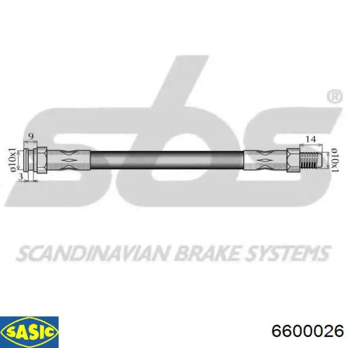 Шланг гальмівний задній, правий Sasic 6600026 ціна, від 6.56 USD