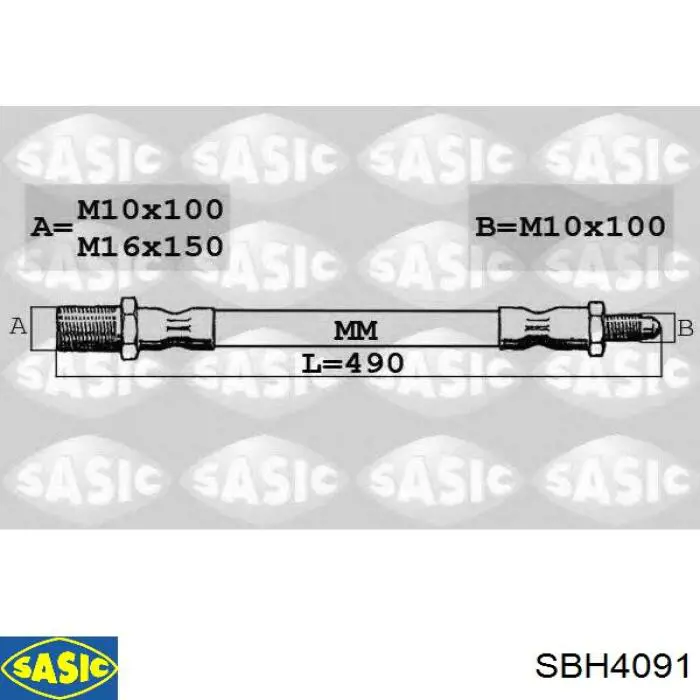 Шланг гальмівний передній Sasic SBH4091 ціна, від 3.86 USD