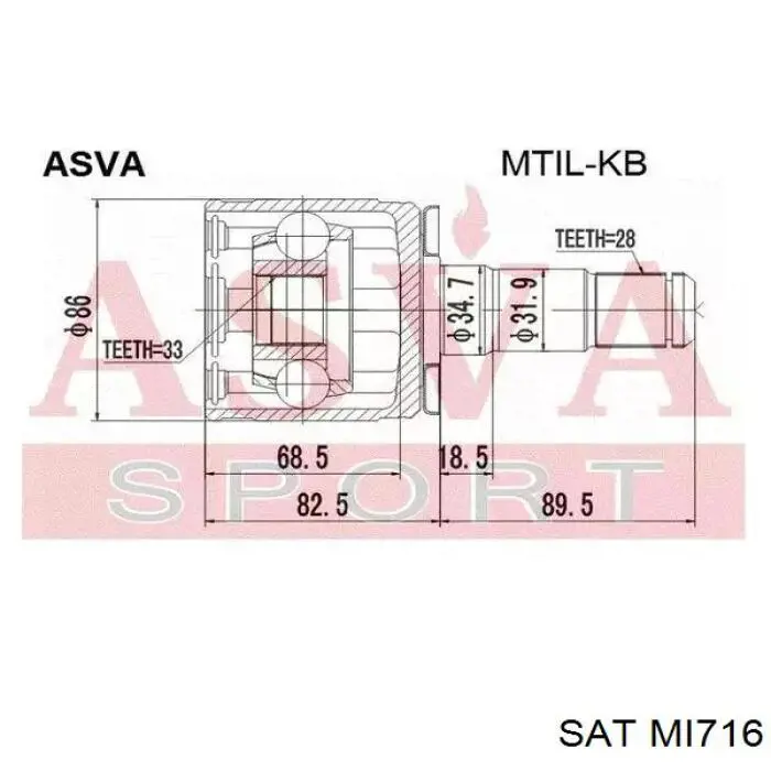 Піввісь (привід) передня, ліва MI716 SAT