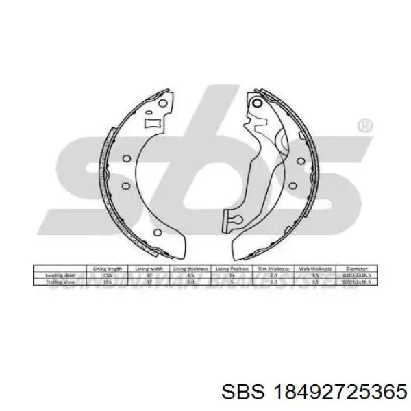 Колодки гальмові задні, барабанні 18492725365 SBS