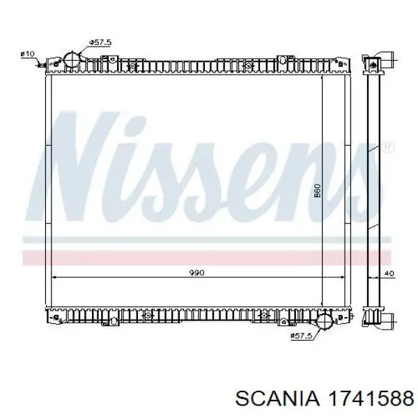 Радіатор охолодження двигуна 1741588 Scania