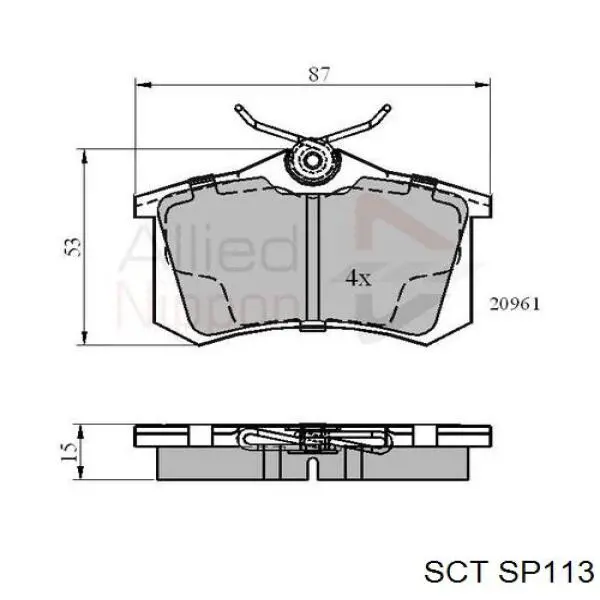 SP113 SCT колодки гальмові задні, дискові
