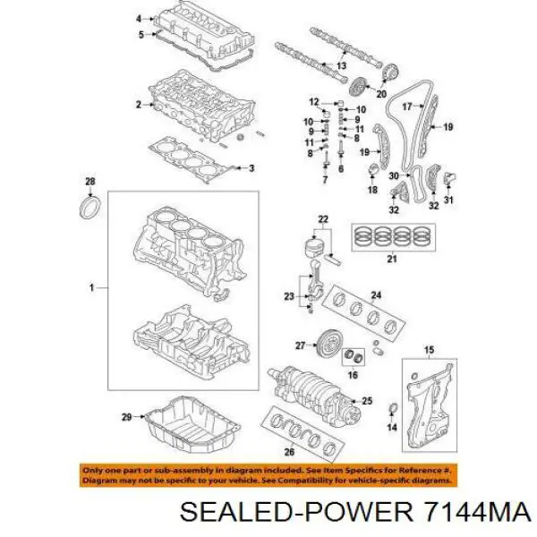 7144MA Sealed Power вкладиші колінвала, корінні, комплект, стандарт (std)