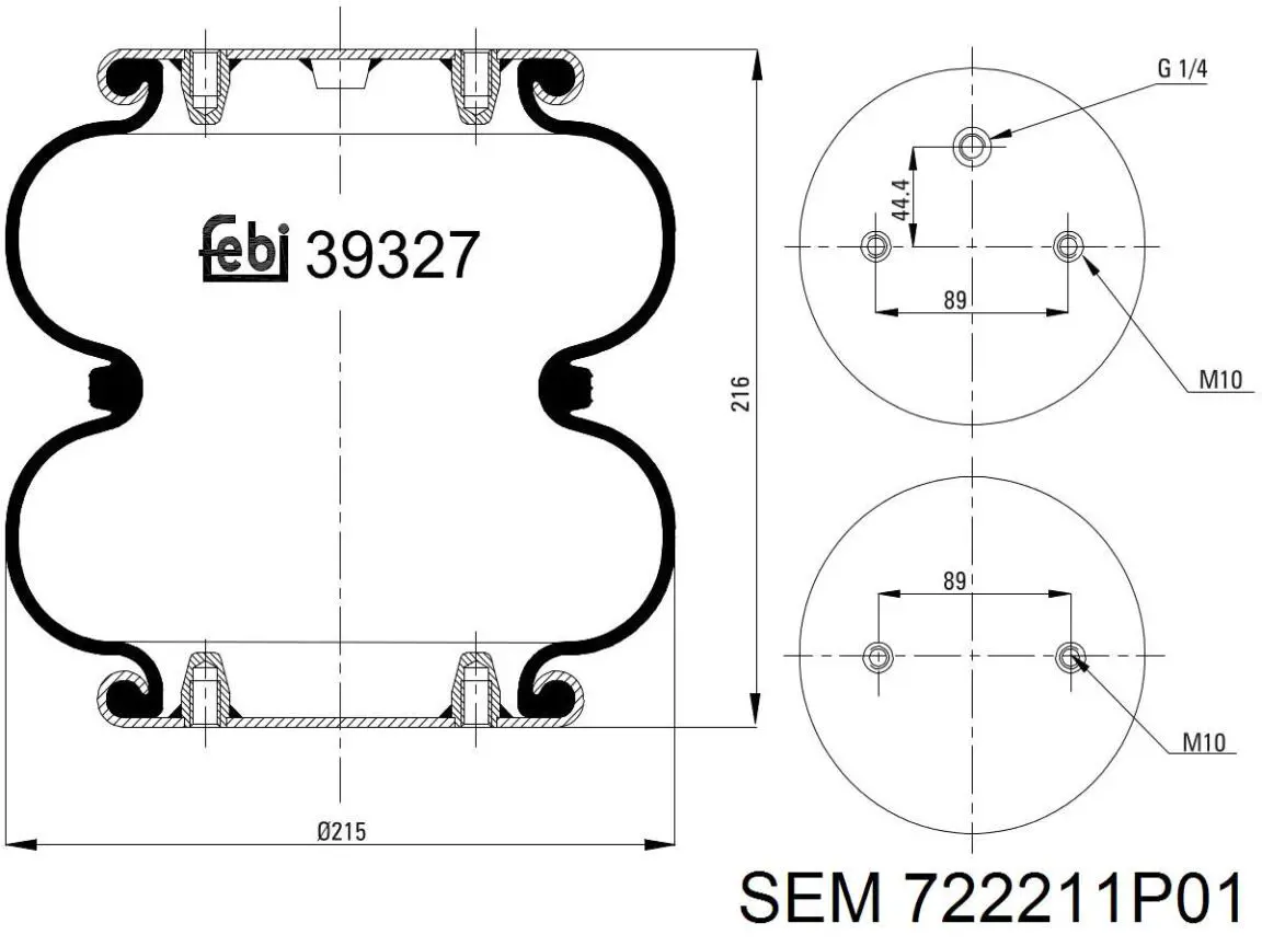 Пневмоподушка/Пневморессора моста 722211P01 SEM