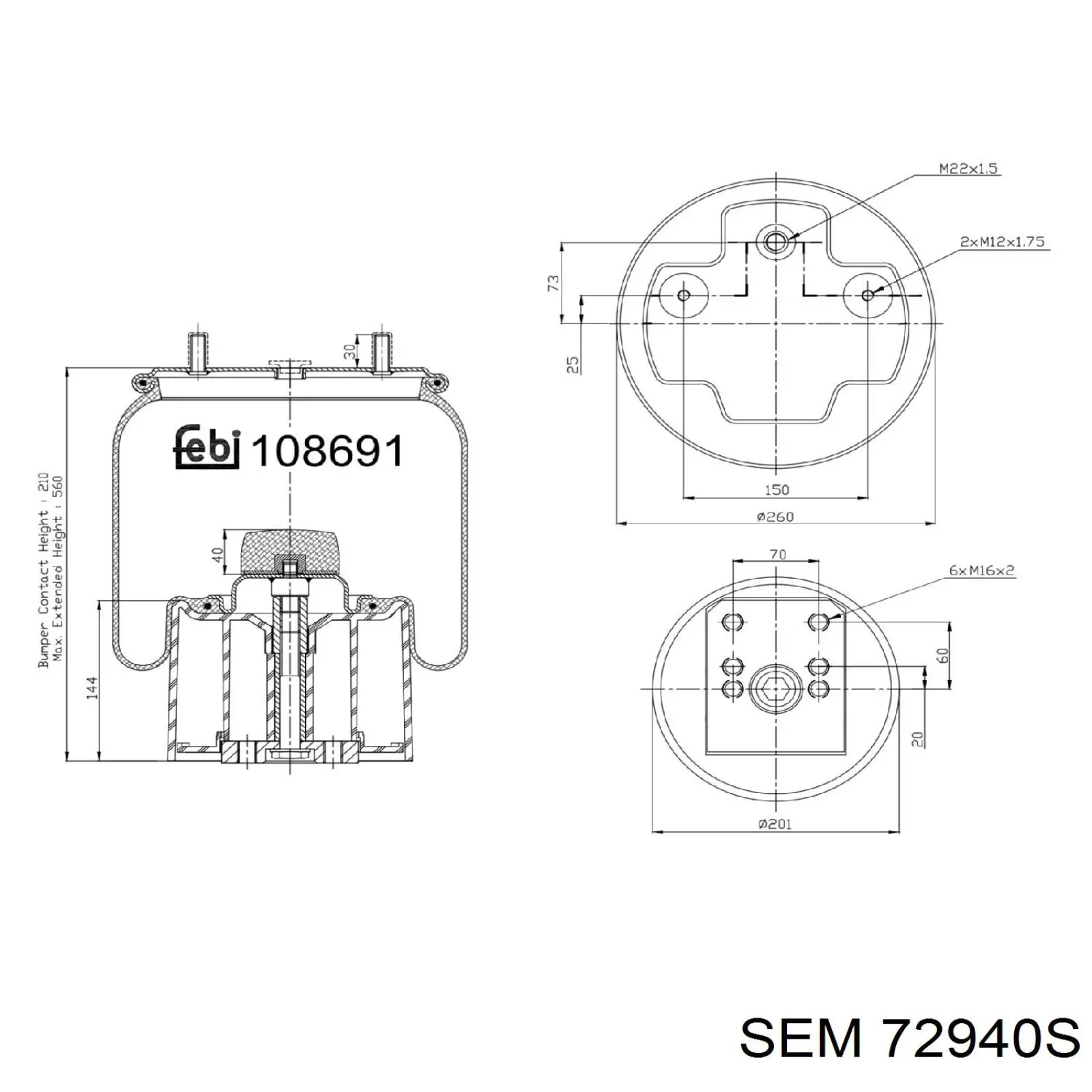 Пневмоподушка/Пневморессора моста 72940S SEM