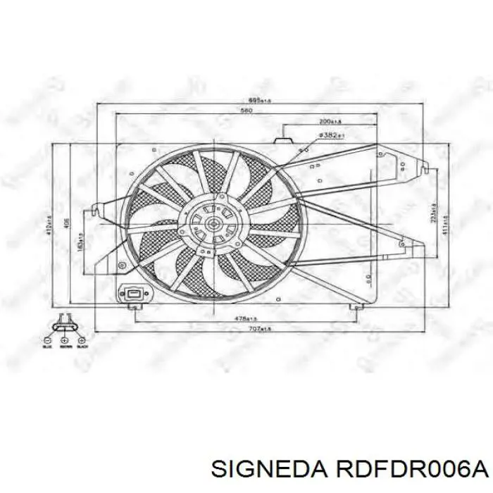 RDFDR006A Signeda дифузор радіатора охолодження, в зборі з двигуном і крильчаткою
