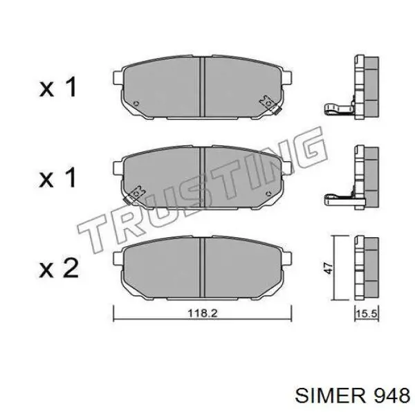 948 Simer колодки гальмові задні, дискові