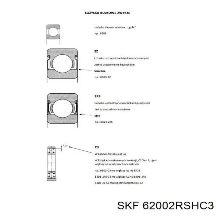 Підшипник стартера 62002RSHC3 SKF