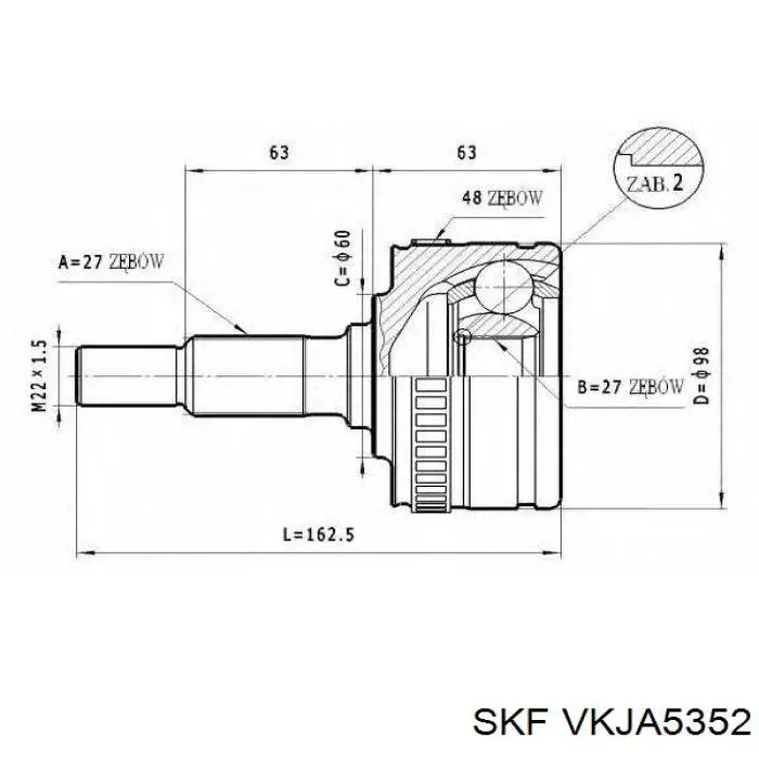 Купити VKJA5352 SKF Шарнір приводу зовнішній