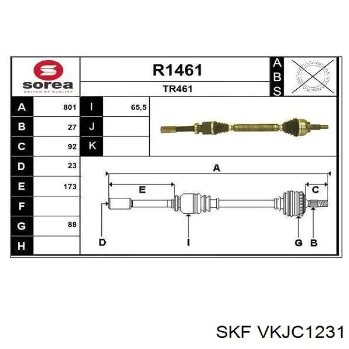 VKJC1231 SKF піввісь (привід передня, права)