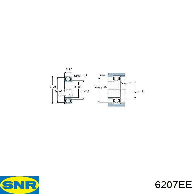 6207EE SNR Підвісний підшипник передньої піввісі