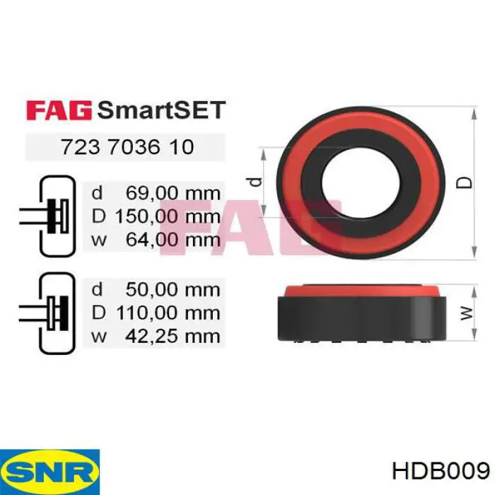 Підшипник маточини передньої HDB009 SNR