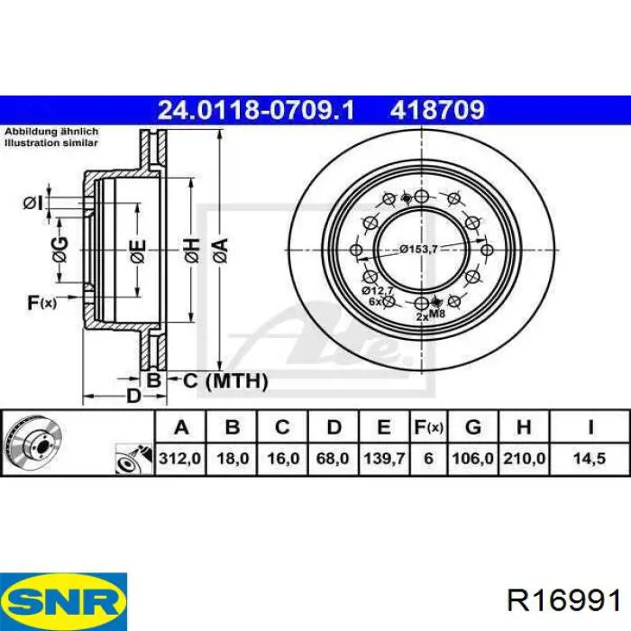 R16991 SNR Підшипник півосі заднього моста