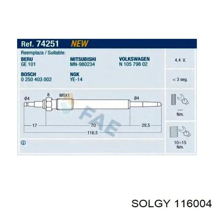 Свічка накалу 116004 Solgy