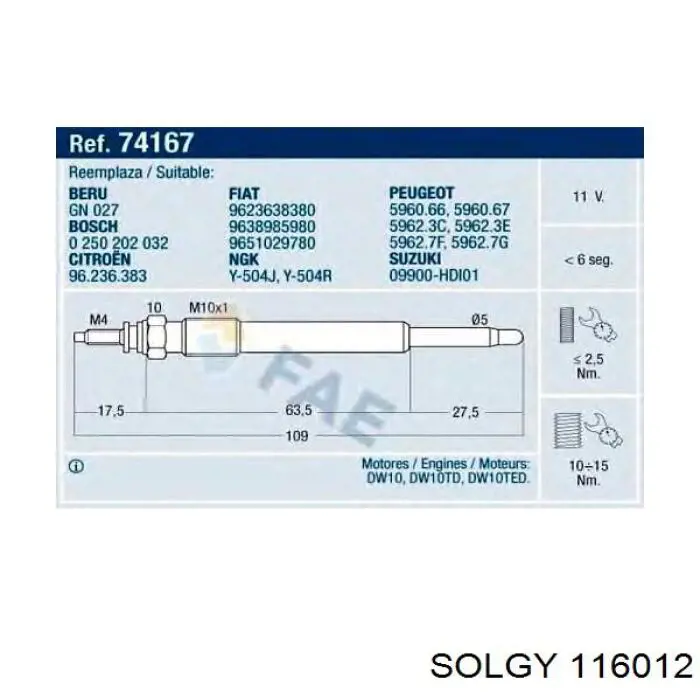 Свіча накалу Solgy 116012 ціна, від 4.02 USD