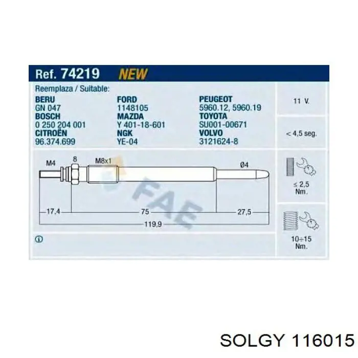116015 Solgy Свічки розжарювання