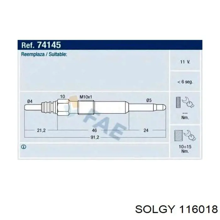 Свіча накалу Solgy 116018 ціна, від 3.89 USD