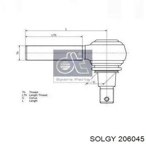 Накінечник центральної рульової тяги, правий 206045 Solgy