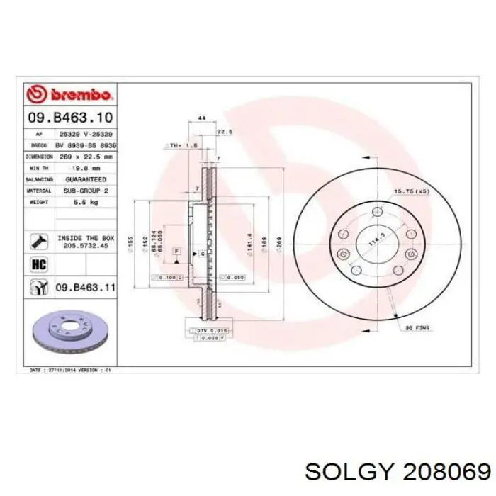 208069 Solgy Гальмо дискове переднє