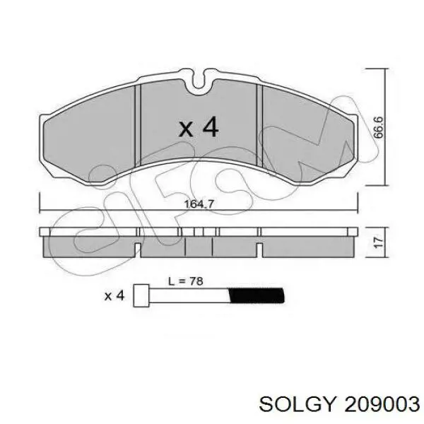 Колодки гальмівні передні, дискові 209003 Solgy