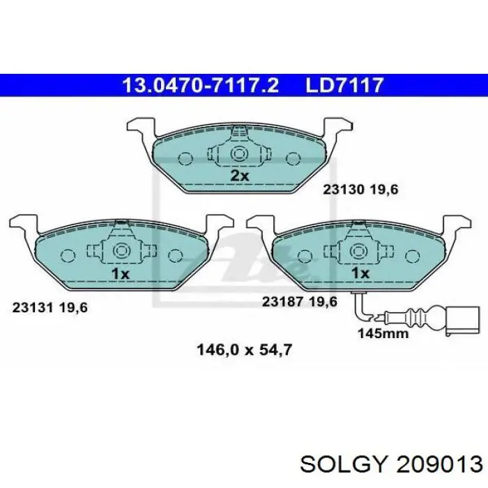 Колодки гальмівні передні, дискові 209013 Solgy