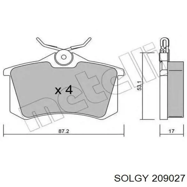 Колодки гальмові задні, дискові 209027 Solgy