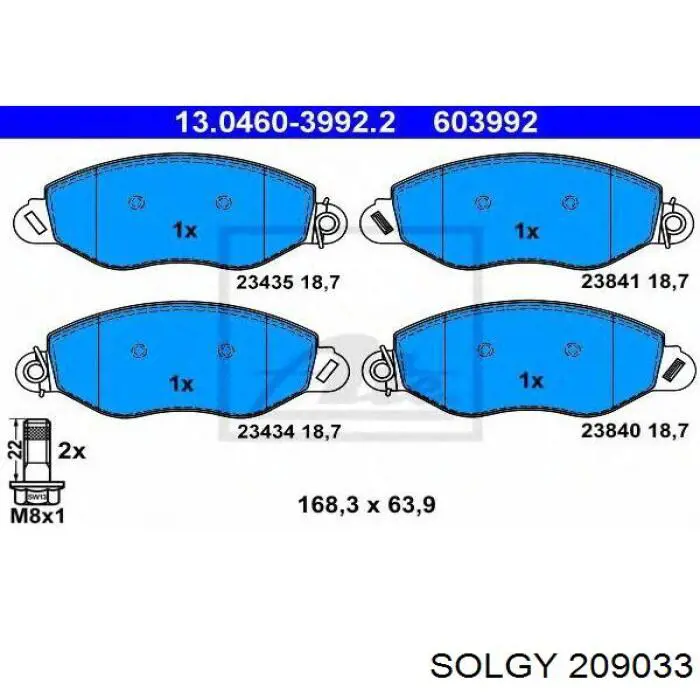 209033 Solgy Передні гальмівні колодки