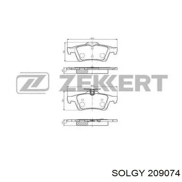 Колодки гальмові задні, дискові 209074 Solgy