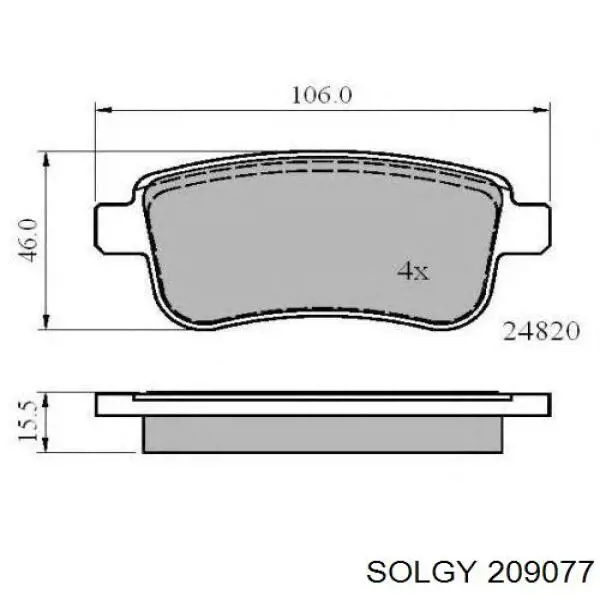Задні гальмівні колодки 209077 Solgy