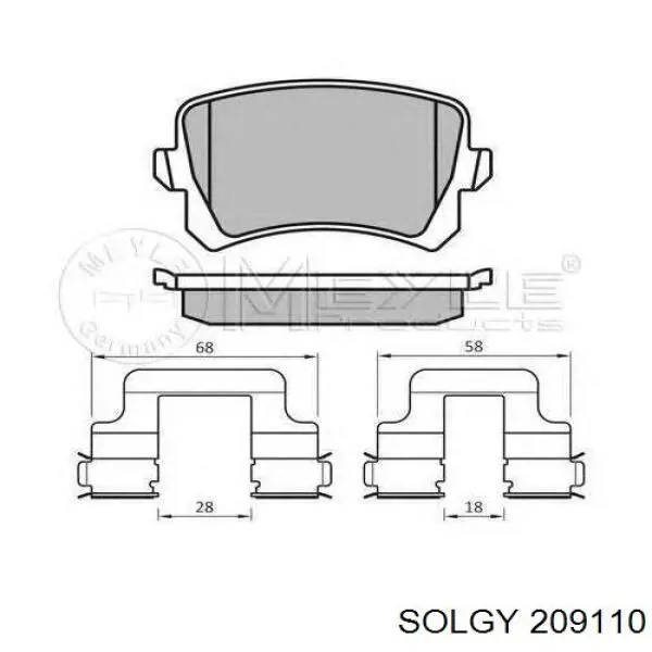 Колодки гальмові задні, дискові 209110 Solgy