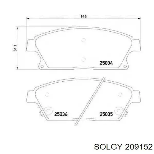 Колодки гальмівні передні, дискові 209152 Solgy